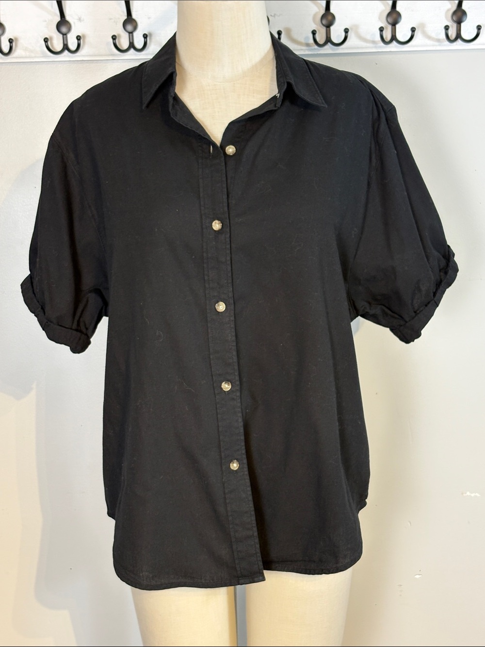 Denim Forum Black Short-Sleeve Button Front cotton Shirt